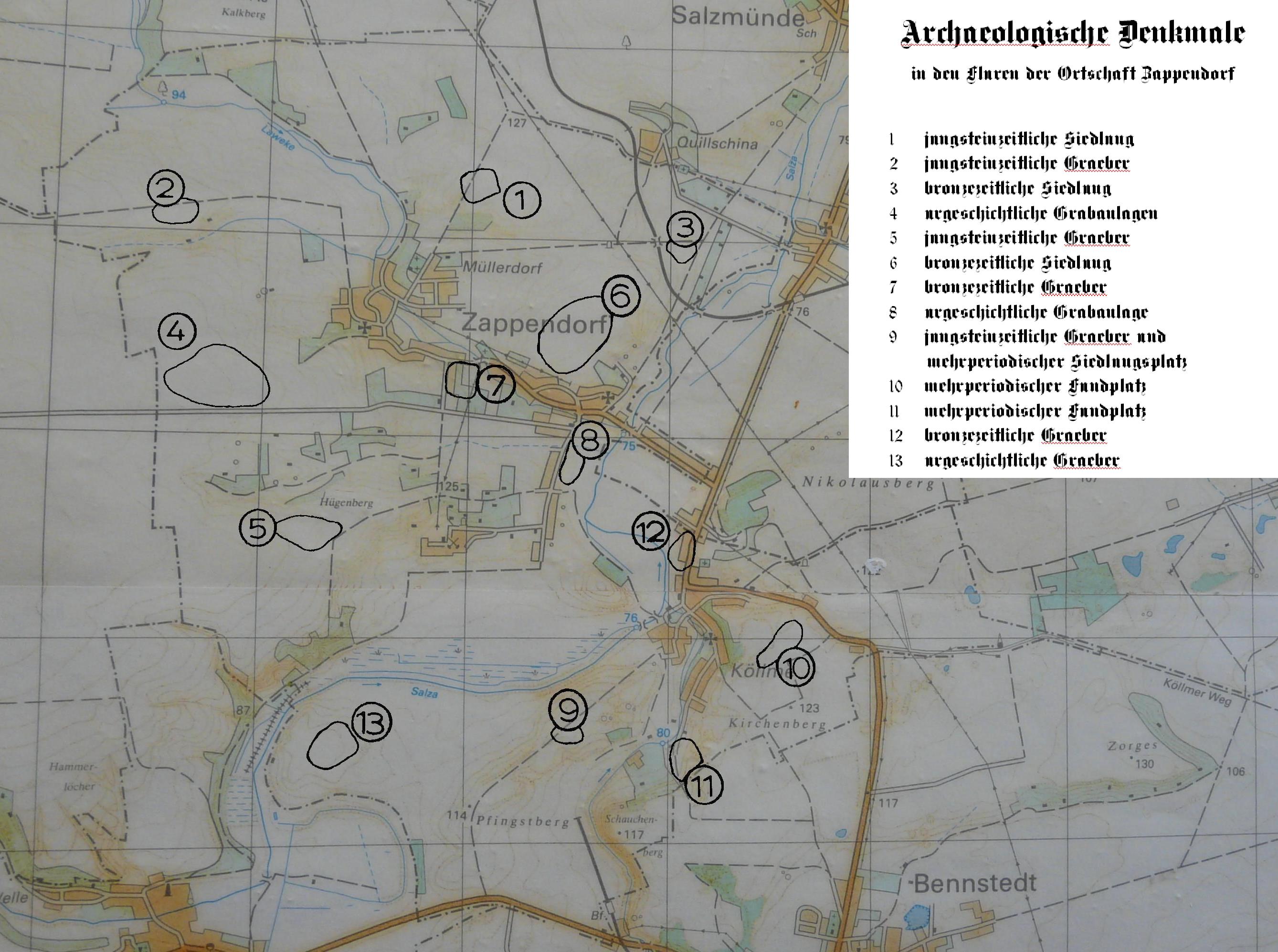 Archäologische Fundstätten - Zappendorf Müllerdorf Köllme